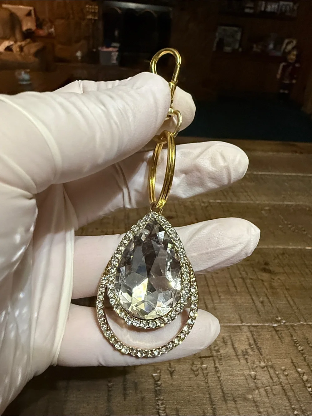 Gold Tone Teardrop Crystal Keychain - Picture 2 of 2